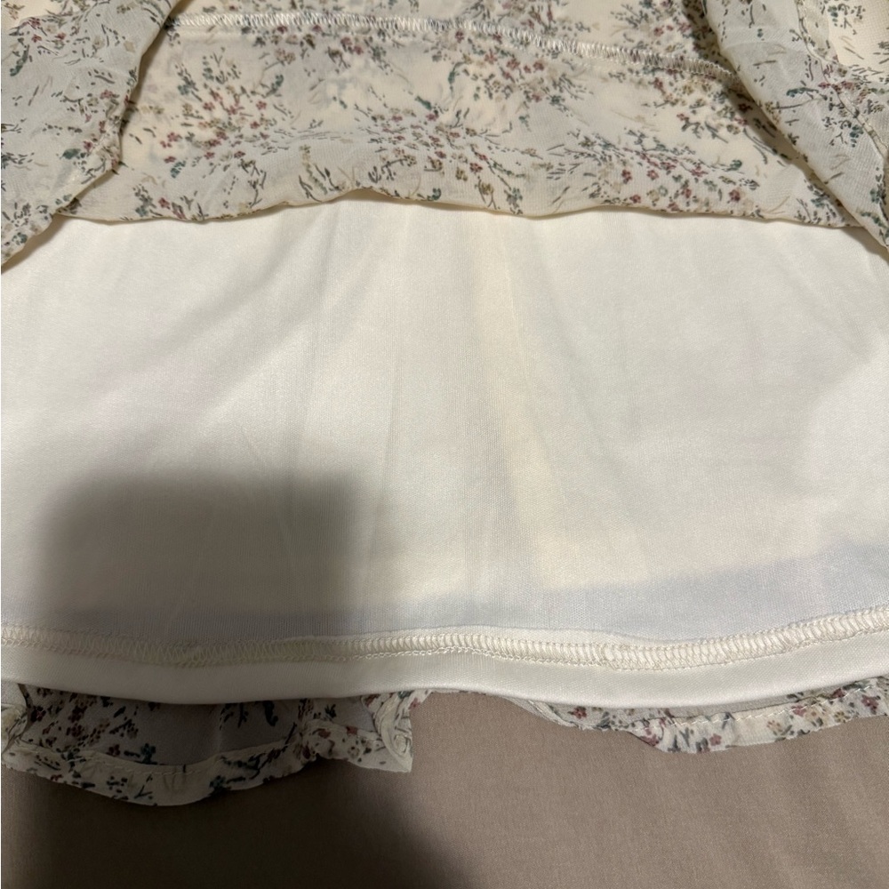Cream Floral Print Long Sleeve‎ Mini Dress size M - Picture 11 of 16